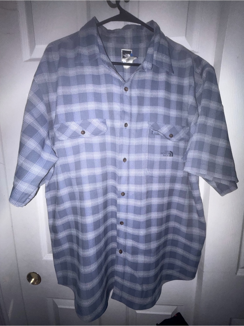 The North Face Light Blue Plaid Short-Sleeve Men's Shirt